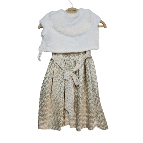Tahari Kid's 2-Piece Formal Dress With Faux Fur Vest - 5 - Picture 2 of 10